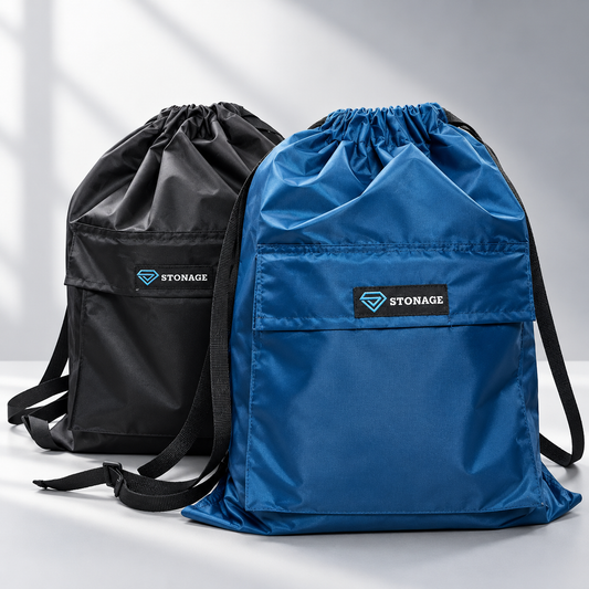 Pack of 2- STONAGE Premium Double-Lined Drawstring Bags — | Smart Saver Duo- Popular Choice-( Blue + Black