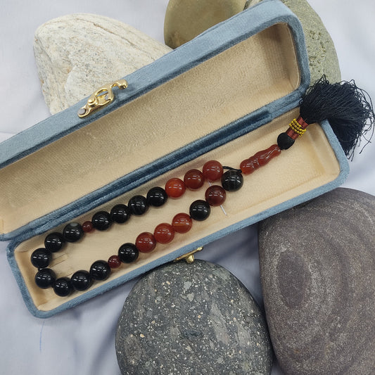 Red & Black (Sulamaini) Aqeeq Stone Tasbih 14 mm Size /21 Beads