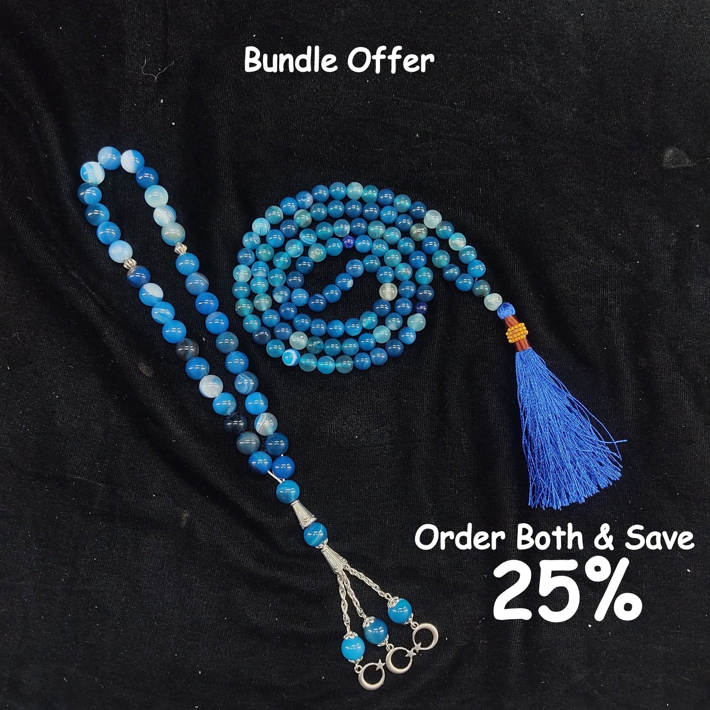 Natural Blue Aqeeq Tasbih Collection