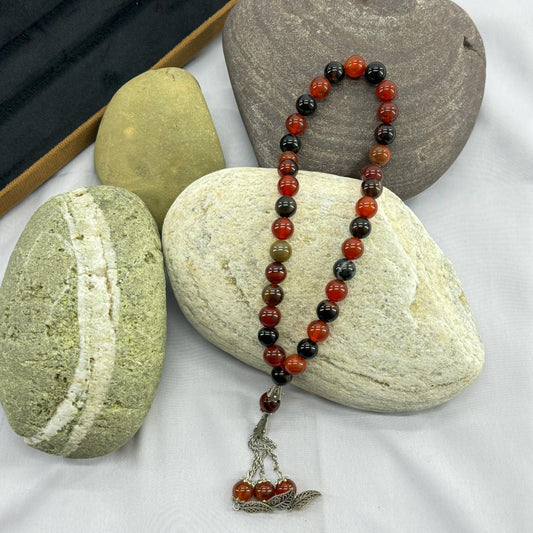 Red & Black Aqeeq Stone Tasbih 10 mm Size /33 Beads