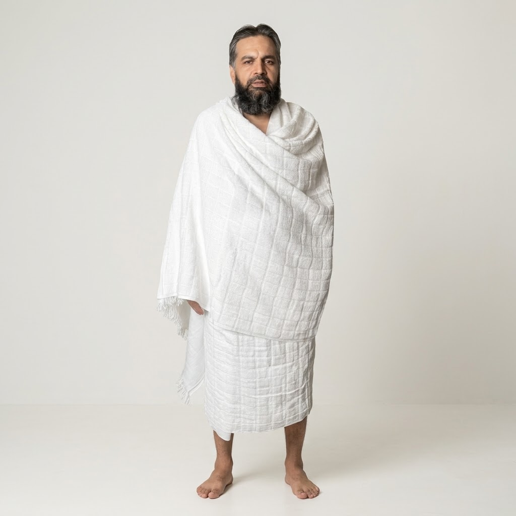Pure Cotton Full Towel Ihram Set (2 Pieces) – Soft & Absorbent Single-Sided (