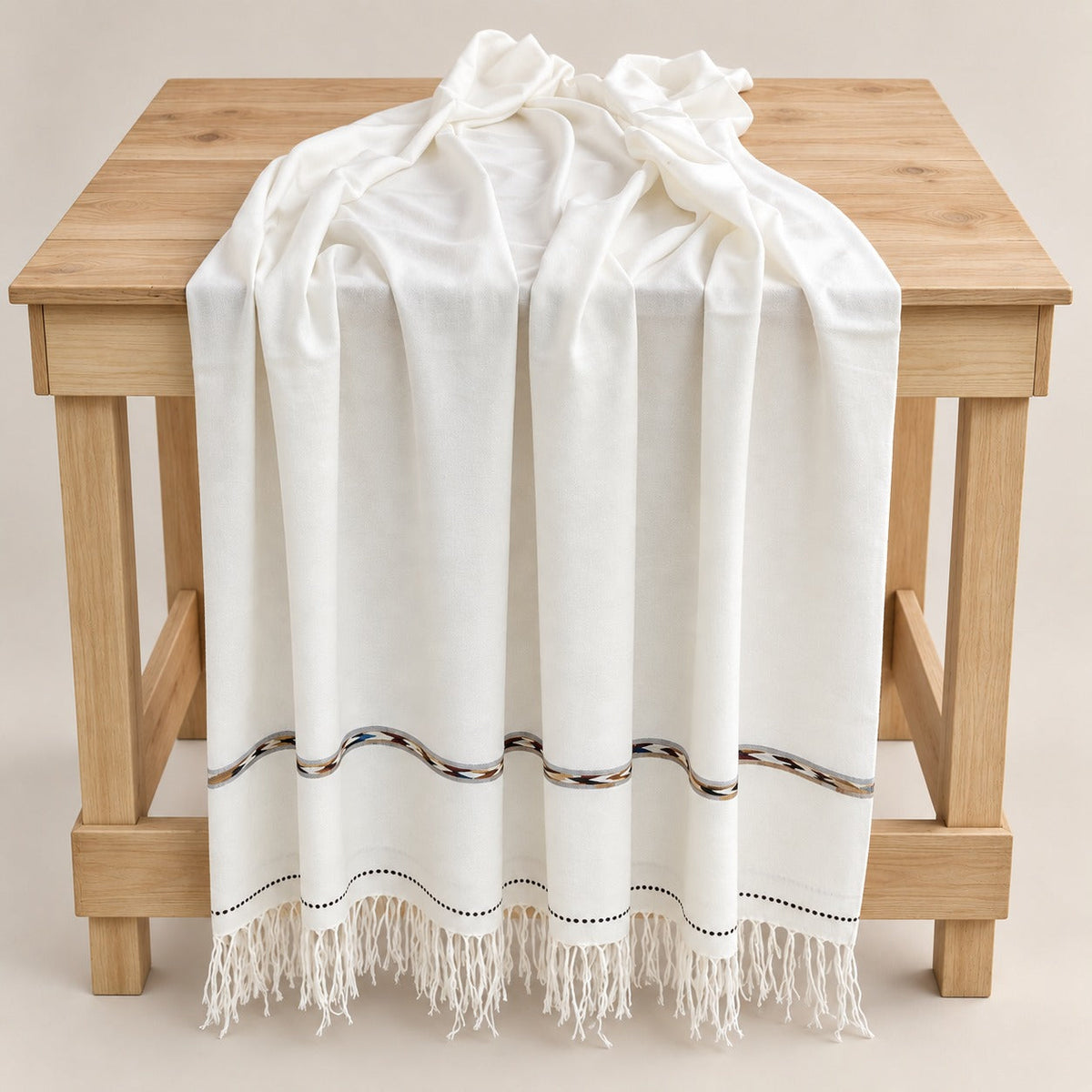 72 Count Premium Swati Wool Shawl Off-White Color, Original, Handmade.