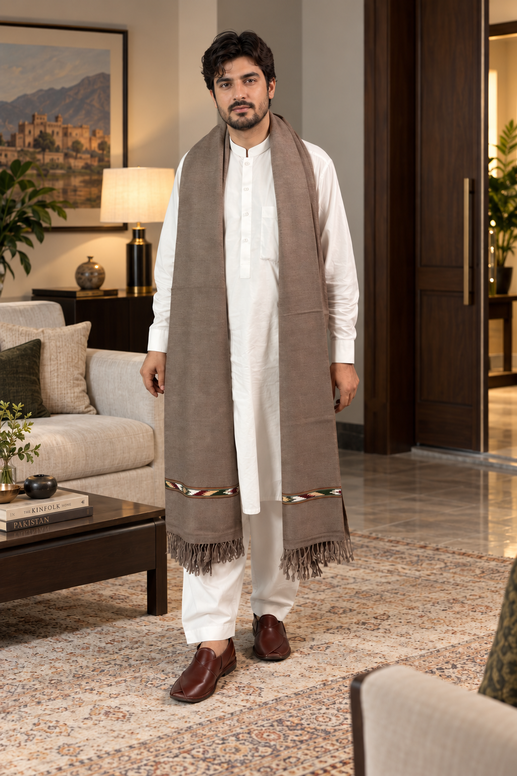 Stonage Sadabahar Swati Kaadi Shawl , Pure and Original Woolen, Sand Beig Color