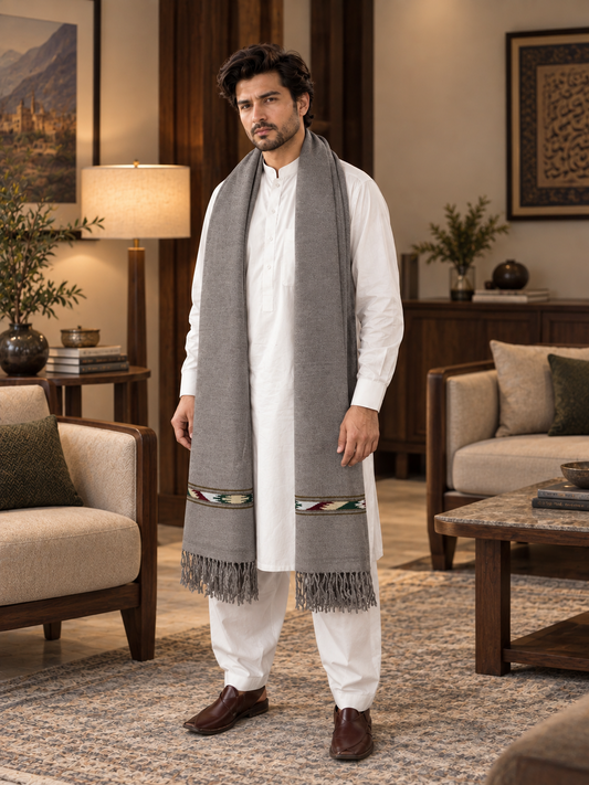 Stonage Sadabahar Swati Kaadi Shawl , Pure and Original Woolen, Grey Color