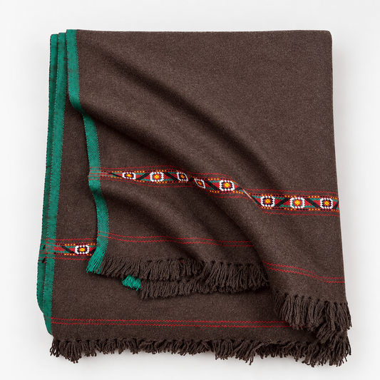 Herati - Handmade Wool Shawl, Dark Brown