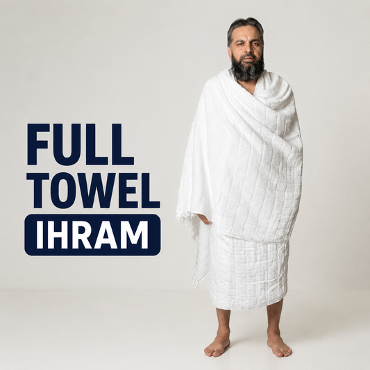 4 in 1, Hajj & Umrah Essentials –( Premium Ihram + Comfort Slipper + Ihram Belt+ Bag )