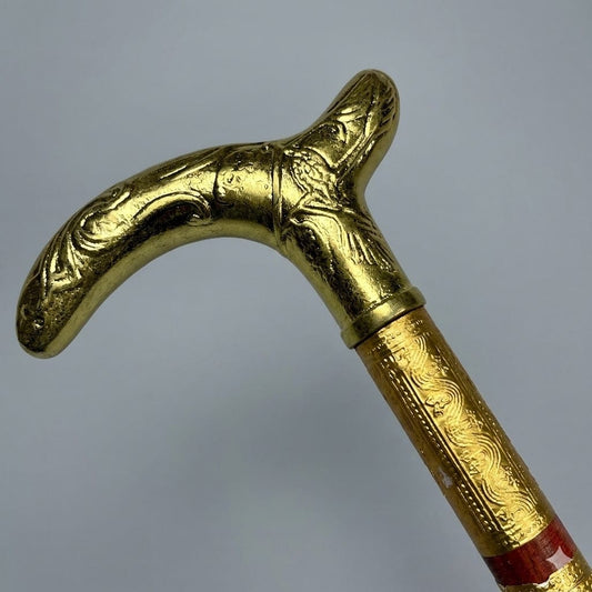 Wooden Walking Can with Brass in Handle (only) – Vintage Golden color Handle