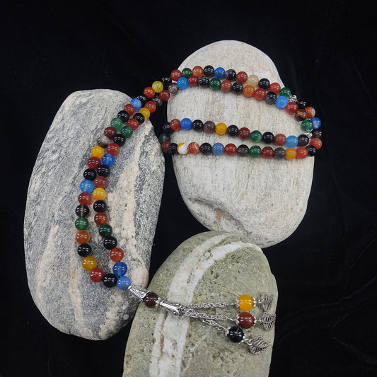 Multi Color Aqeeq Tasbih 8mm/100Beads