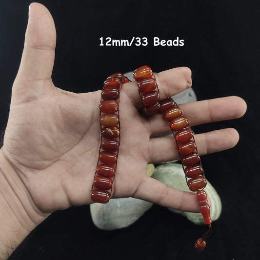Yamni (Red) Aqeeq  Stone Tasbeeh Turkish Style  12mm/33 Beads