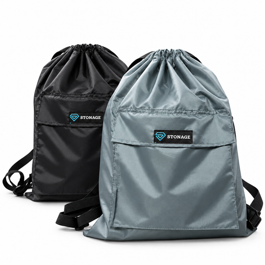 Pack of 2- STONAGE Premium Double-Lined Drawstring Bags — | Smart Saver Duo- Popular Choice-( Black +Grey)