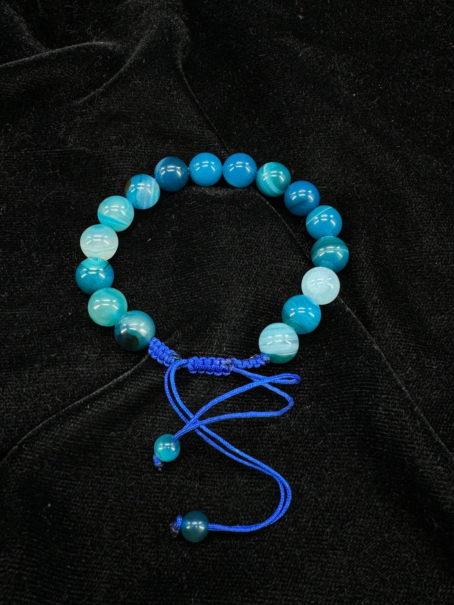 Blue Aqeeq Stone Bracelet for Him and Her( 16 Beads ,10mm size)