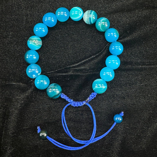 Blue Aqeeq Stone Bracelet for Him and Her( 16 Beads ,10mm size)