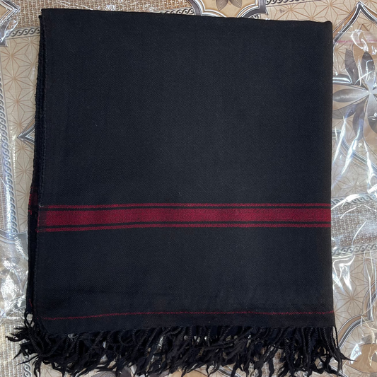 Shah-tosh Swati Shawls — Premium-Soft Elegance- Black Color With Red Strip