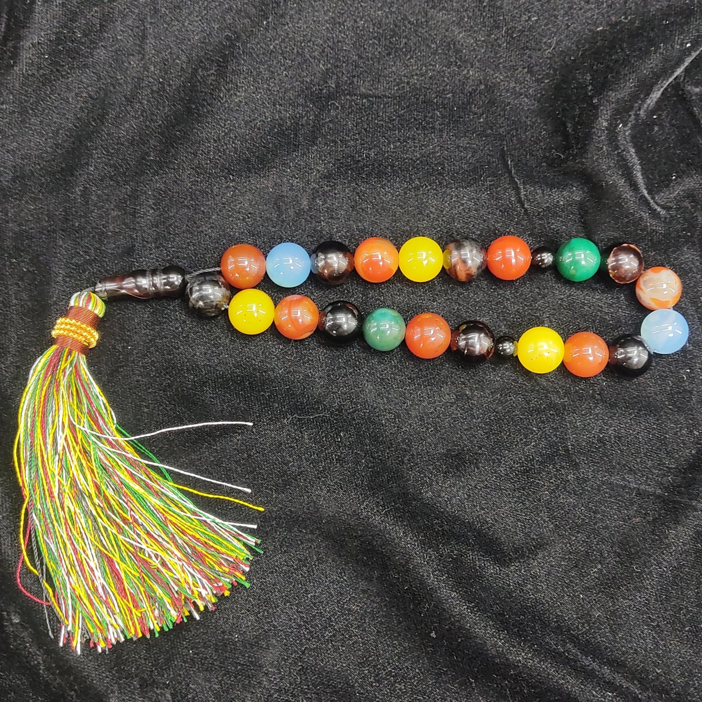 Multi Color Aqeeq Stone Tasbih 14 mm Size /21 Beads