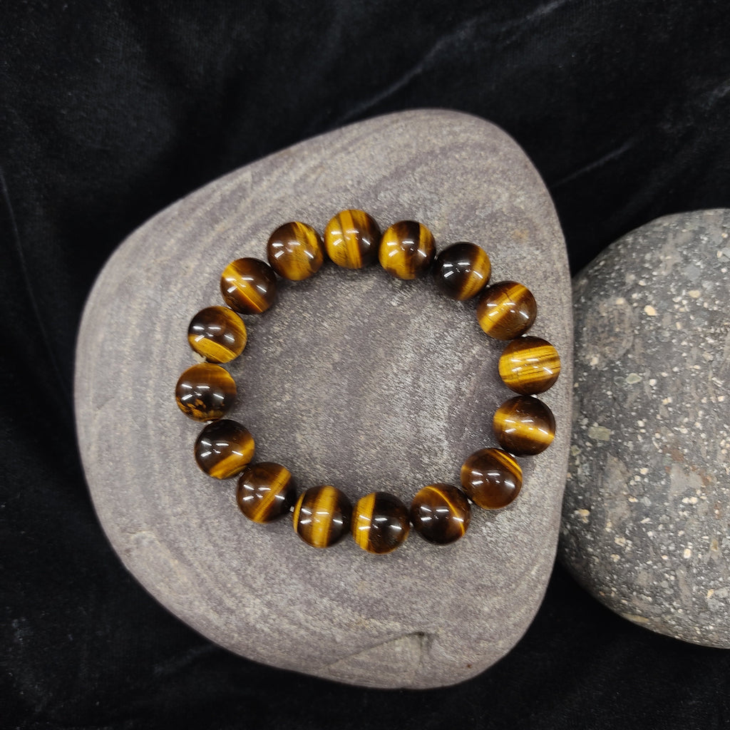 Tiger Eye  Stone Bracelet , Unisex, Free Size Fit for All( 16 Beads ,12mm size) Elastic