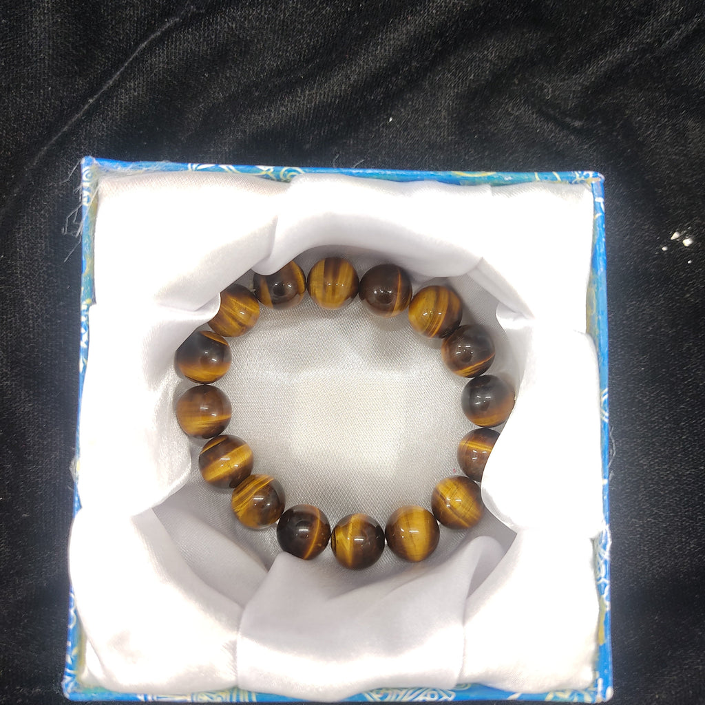 Tiger Eye  Stone Bracelet , Unisex, Free Size Fit for All( 16 Beads ,12mm size) Elastic