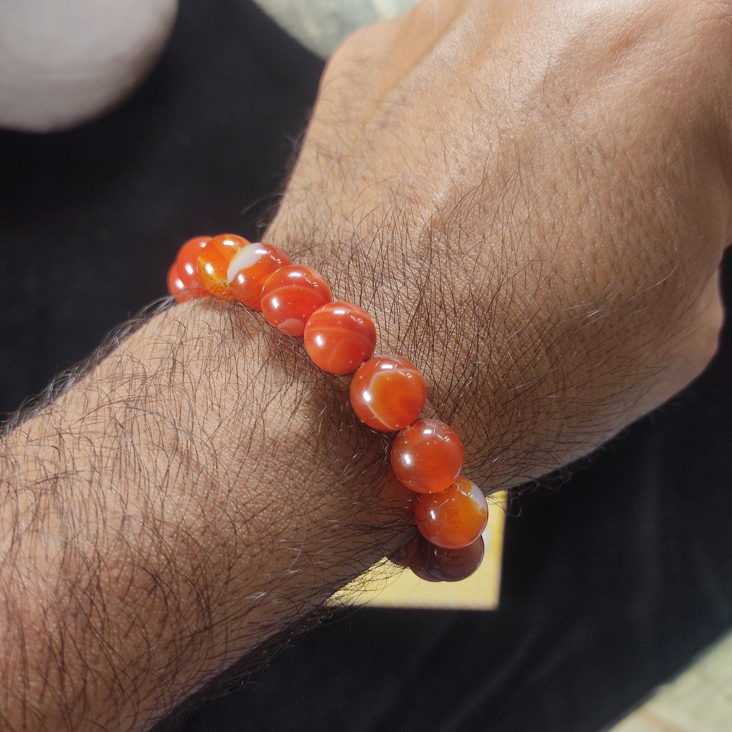 Red (Yamani)  Aqeeq Stone   Bracelet  – Free Size Fit for All( 16 Beads ,10mm size) Elastic