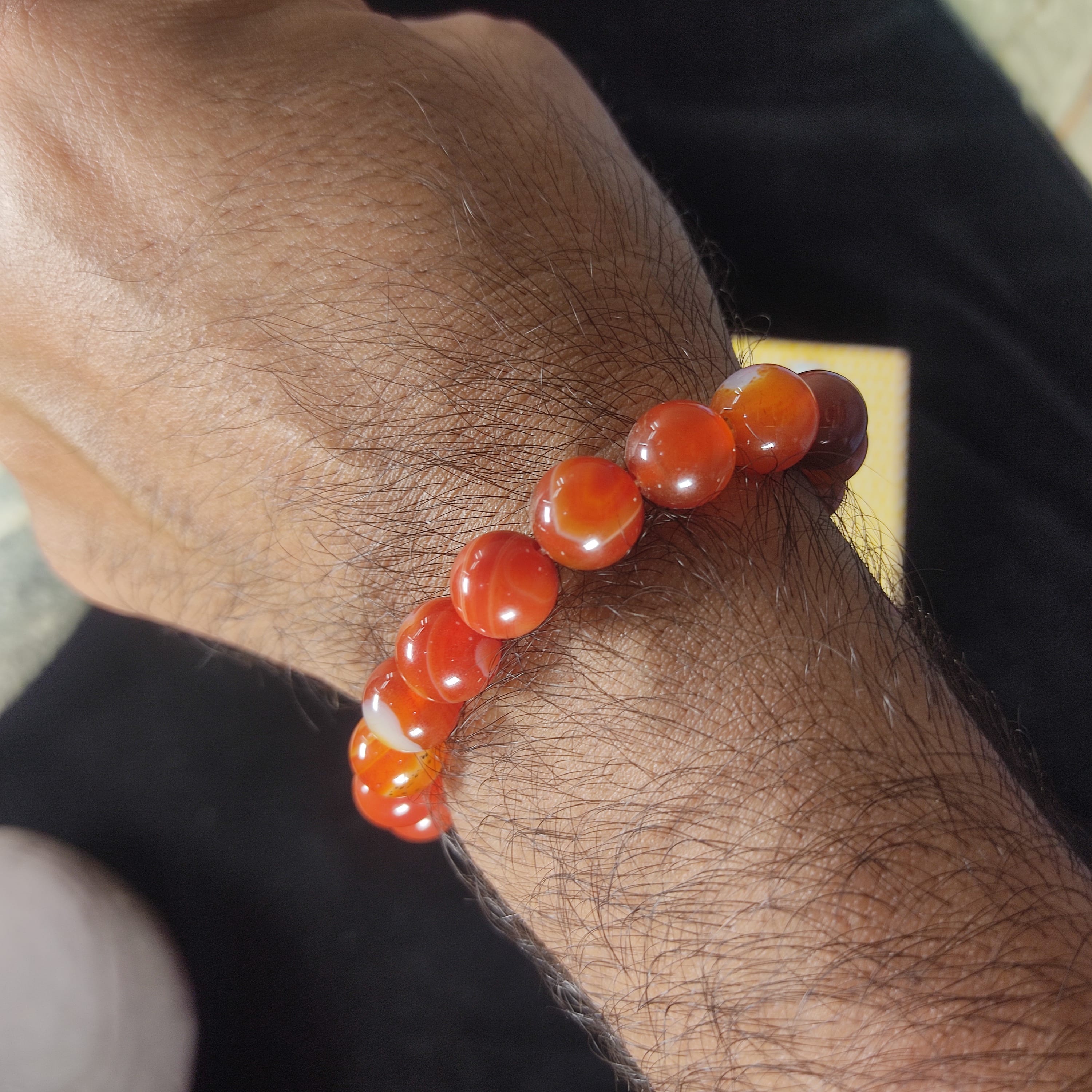 Red (Yamani)  Aqeeq Stone   Bracelet  – Free Size Fit for All( 16 Beads ,10mm size) Elastic