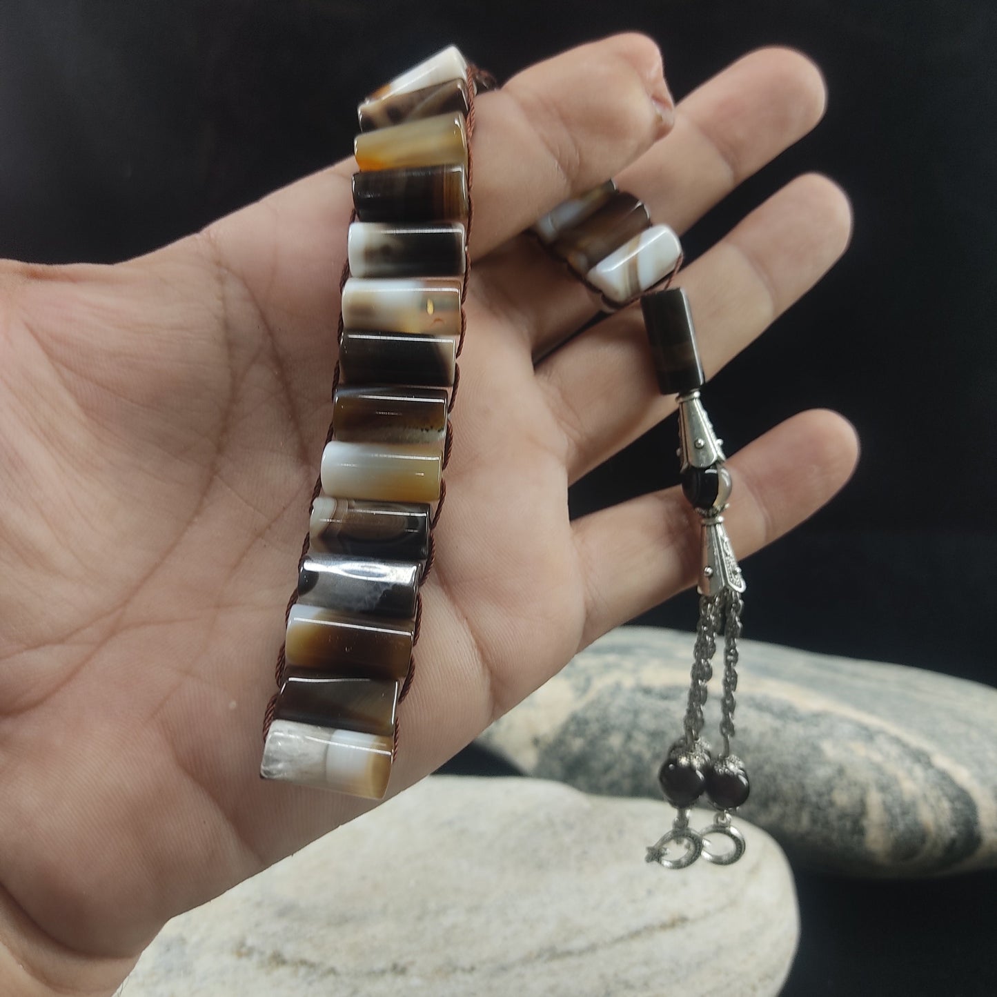 Caramel , Whitish Agate Tasbeeh Turkish Style  12mm/21 Beads