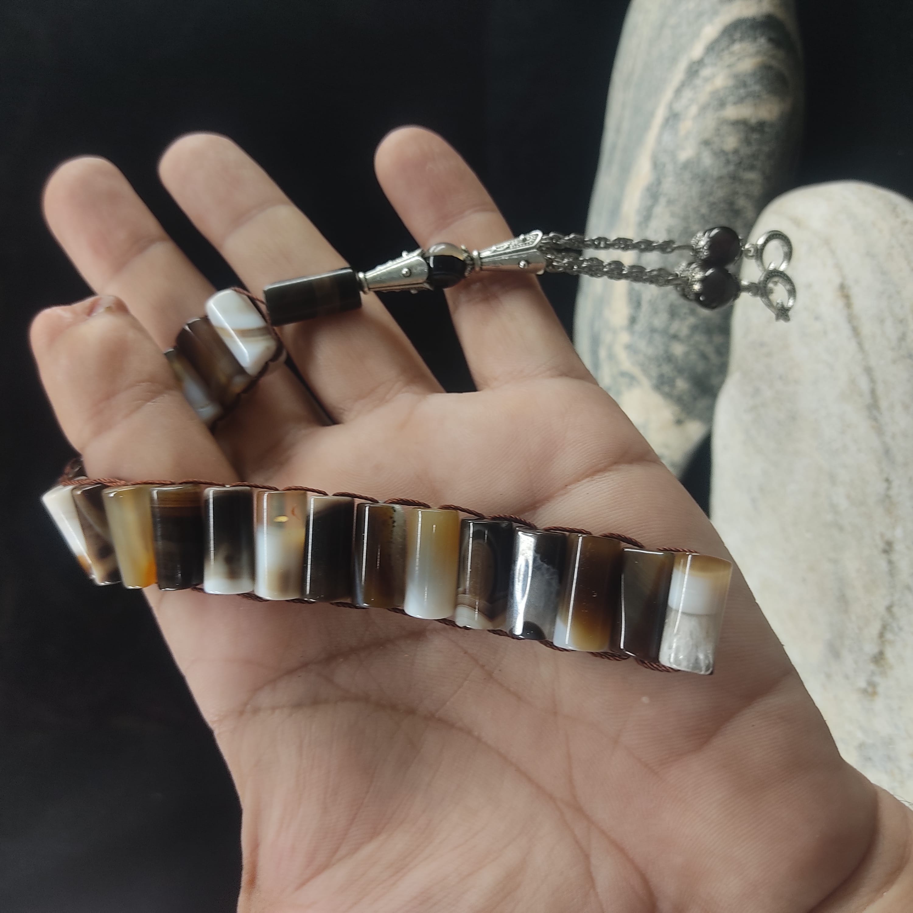 Caramel , Whitish Agate Tasbeeh Turkish Style  12mm/21 Beads