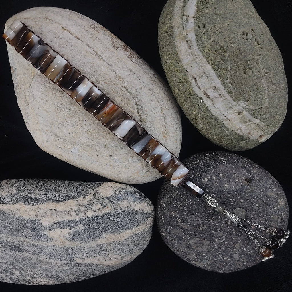 Caramel , Whitish Agate Tasbeeh Turkish Style  12mm/21 Beads