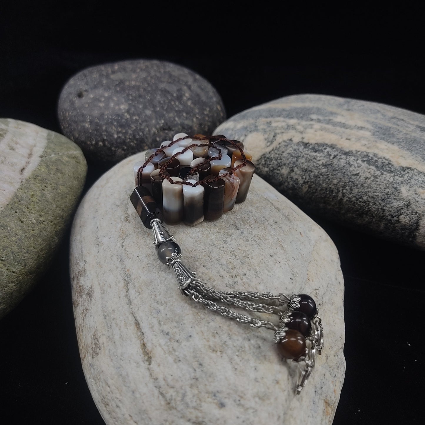 Caramel , Whitish Agate Tasbeeh Turkish Style  12mm/21 Beads