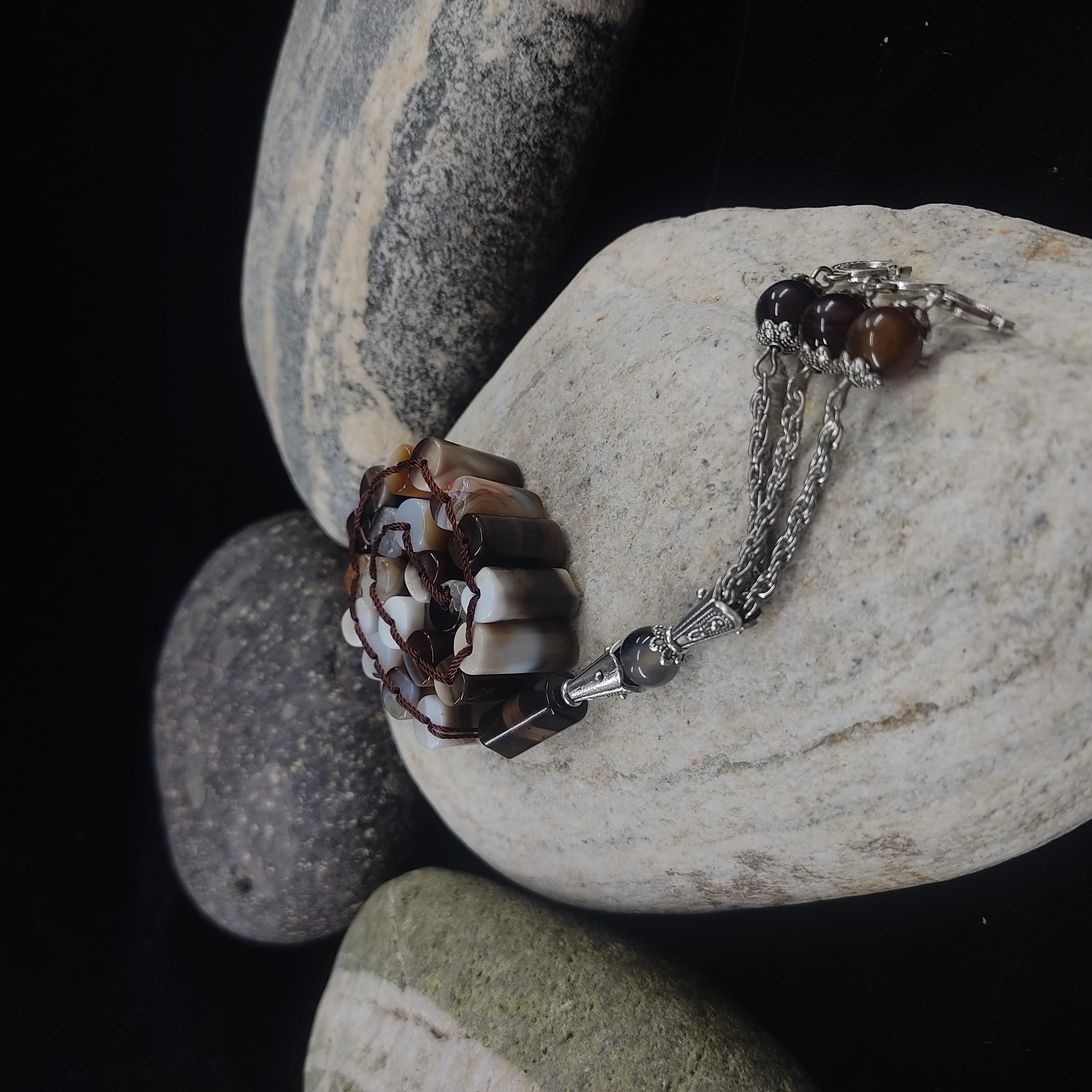 Caramel , Whitish Agate Tasbeeh Turkish Style  12mm/21 Beads