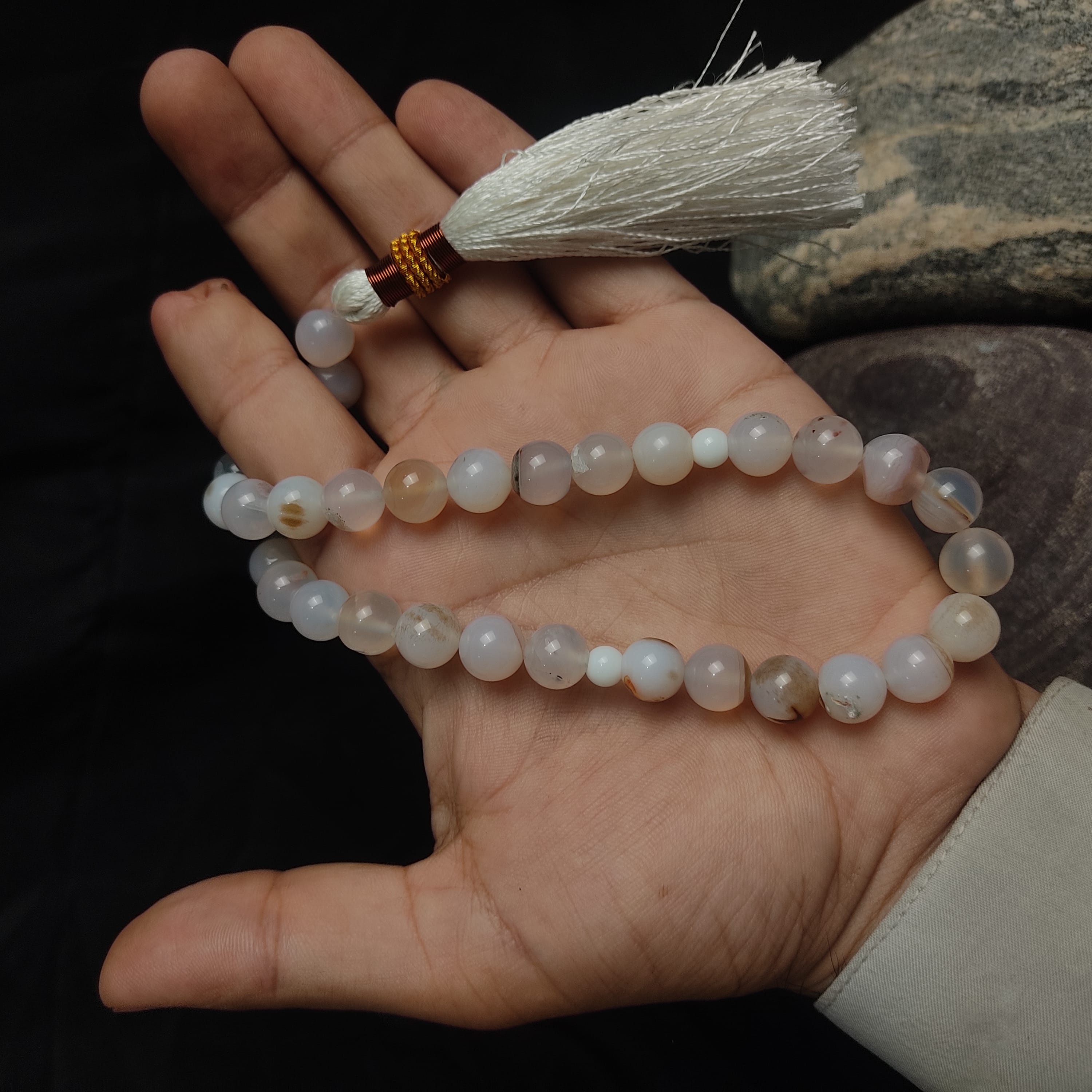 White Aqeeq Stone Tasbeeh Collection.