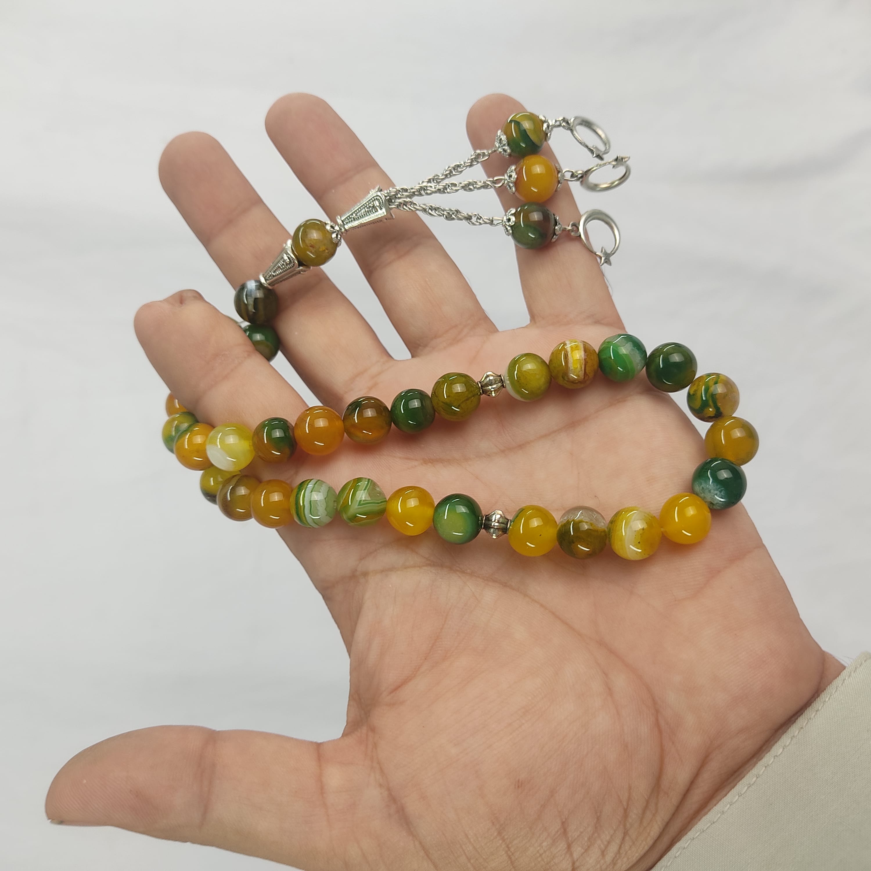 Green & Yellow Stone Tasbeeh 10mm 33 beads