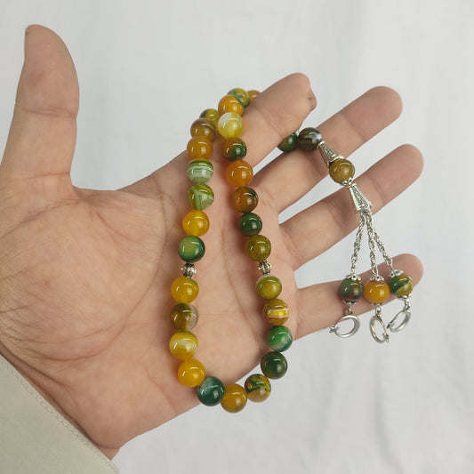 Green & Yellow Stone Tasbeeh 10mm 33 beads