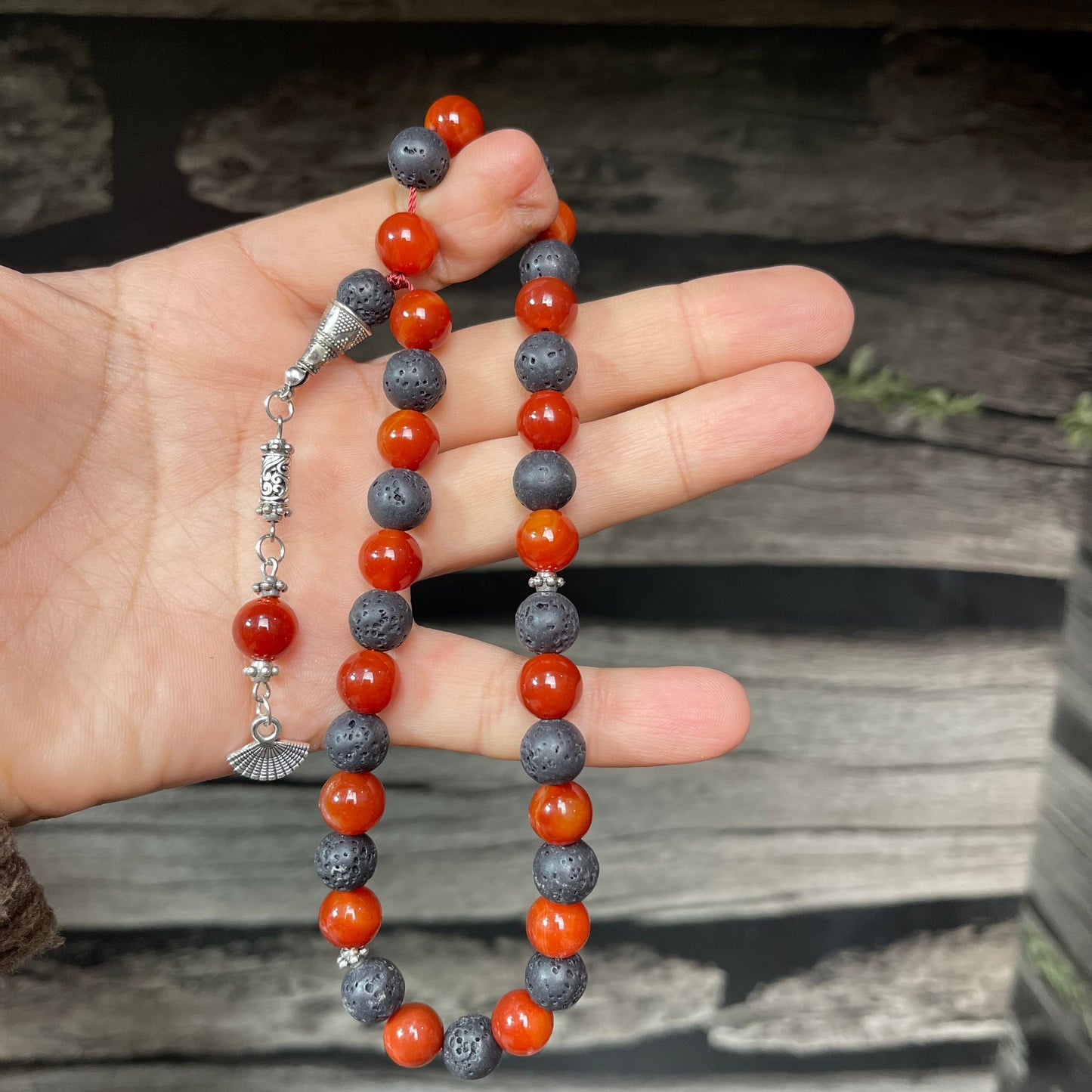 Red Yamni Aqeeq & Lava Stone Tasbeeh