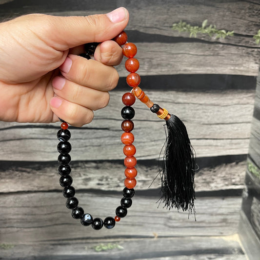 Red & Black  (Sulamaini)  Aqeeq Stone Tasbih 12mm 33 Beads Beads