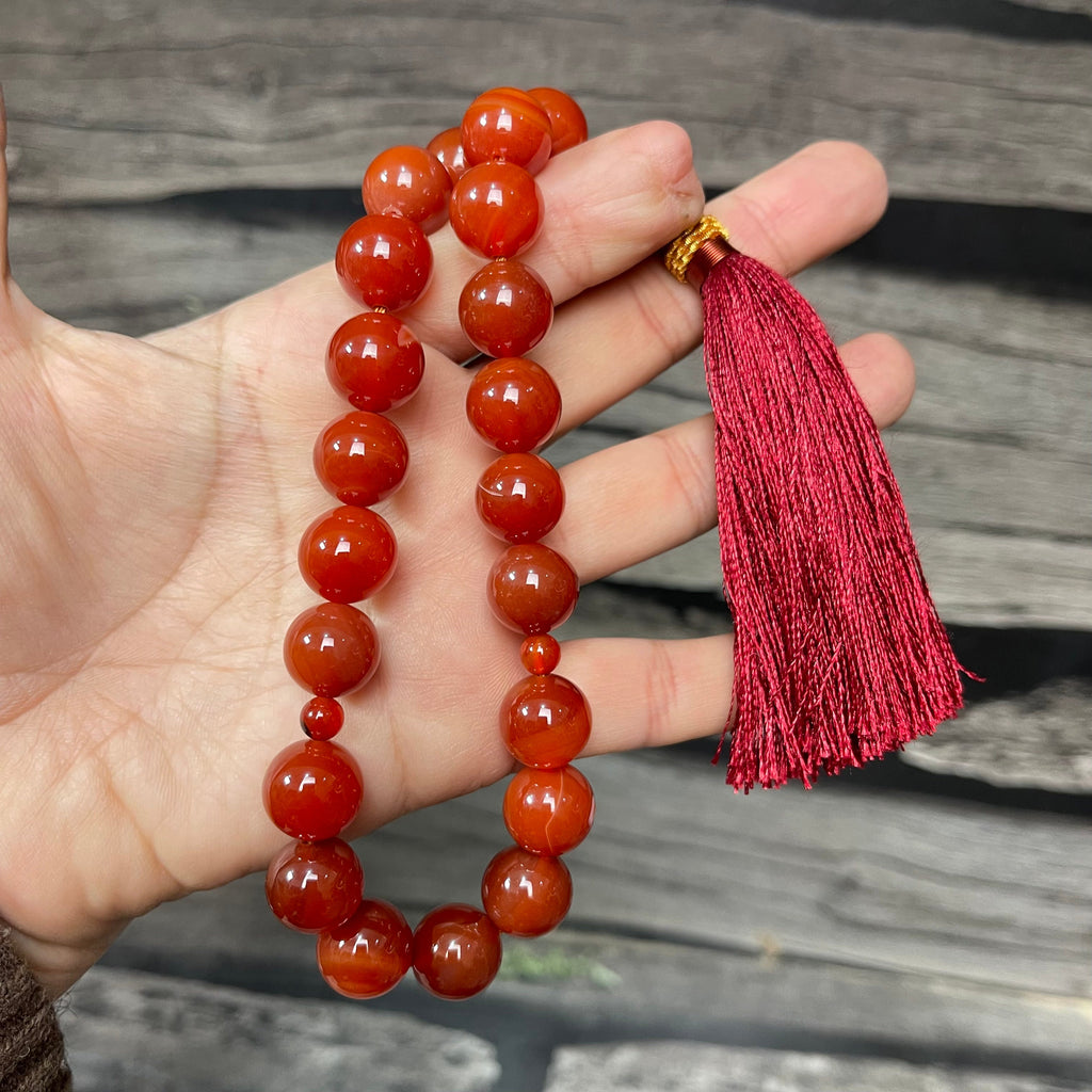 Yamni (Red)  Aqeeq Stone  Tasbih 14mm 21 Beads