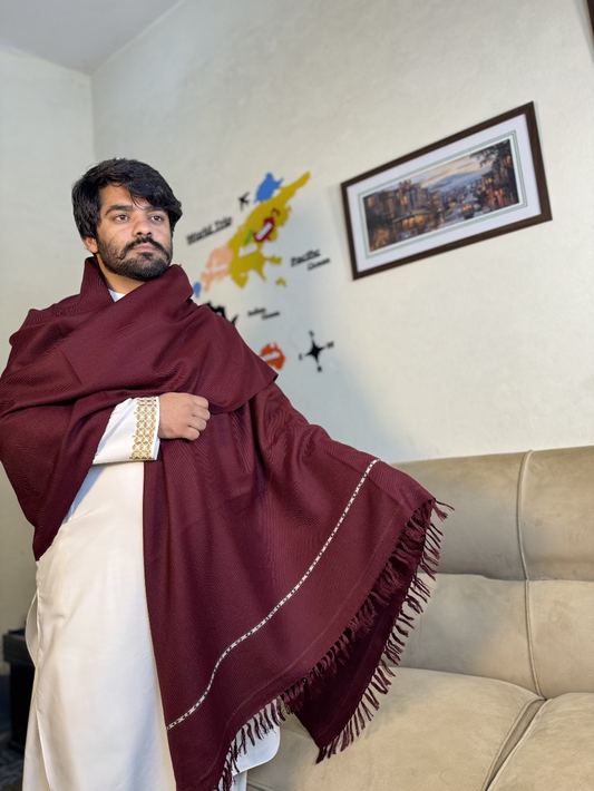 Pashmina   Mahroon Swati Shawl 370gms