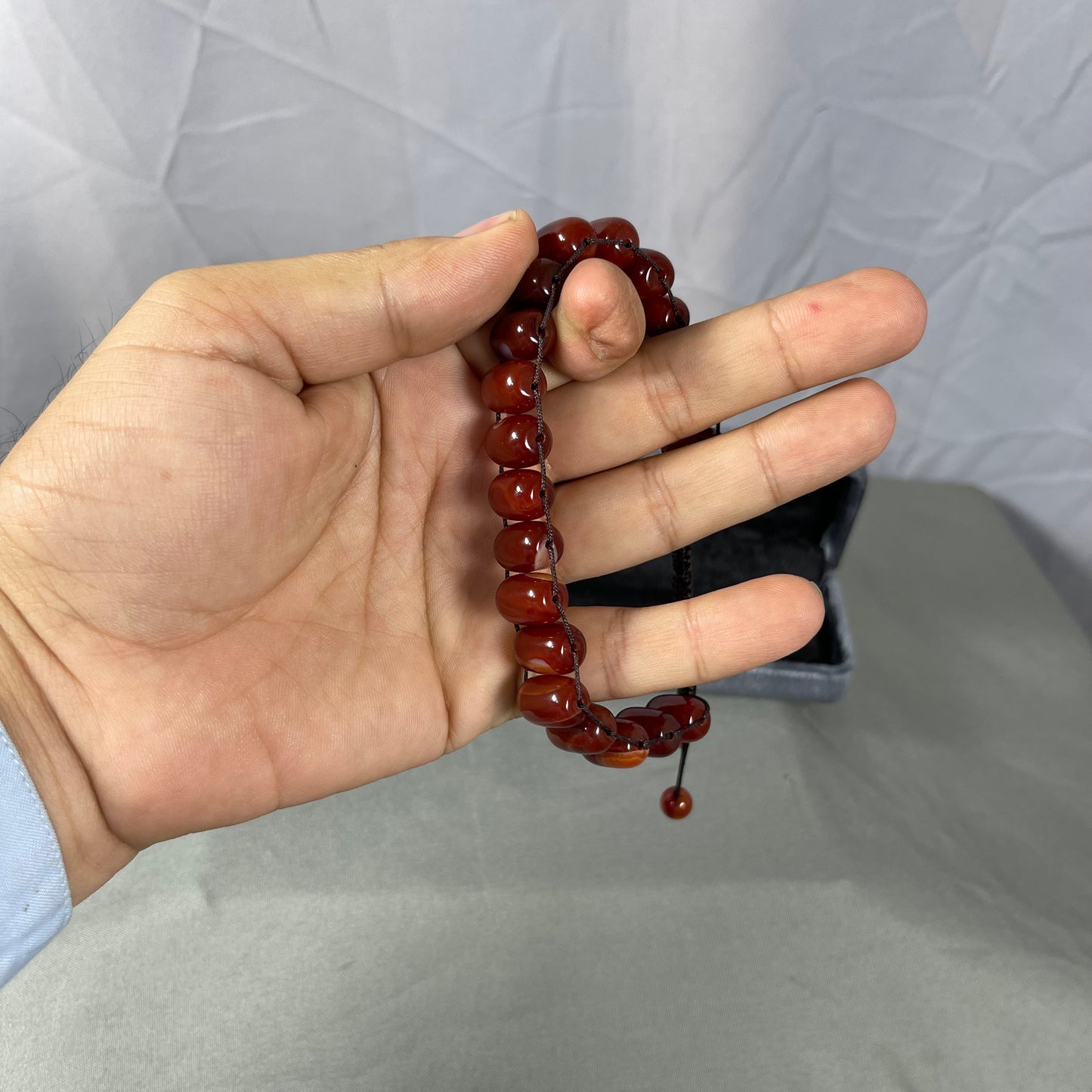 Turkish Round Yamni Red  Aqeeq  Stone Tasbeeh