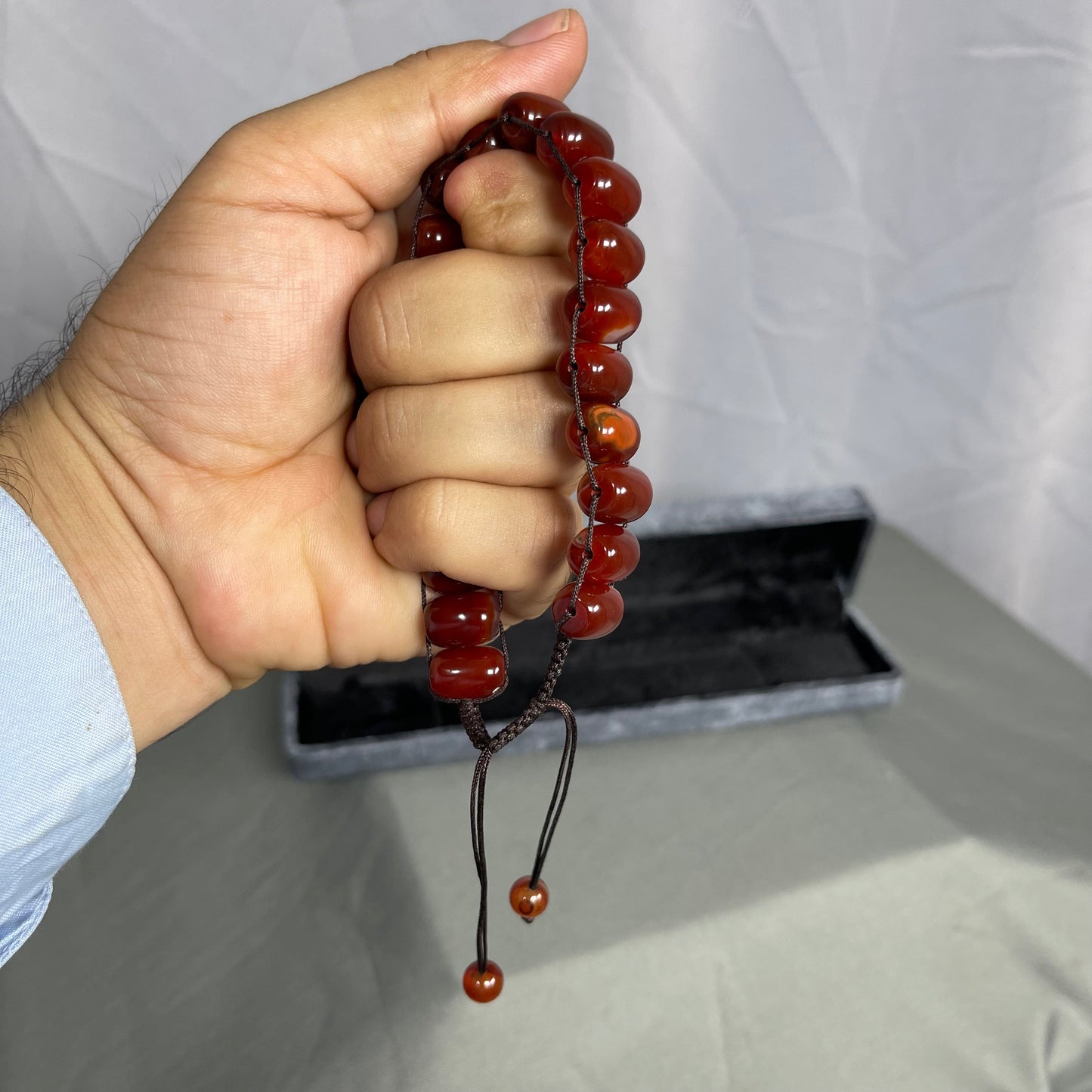 Turkish Round Yamni Red  Aqeeq  Stone Tasbeeh