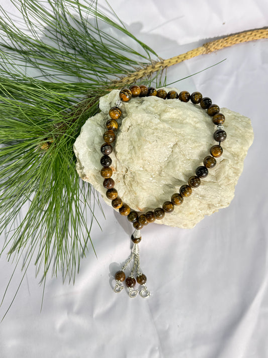 Tiger Eye Aqeeq Stone Tasbih 10mm Size / 33Beads