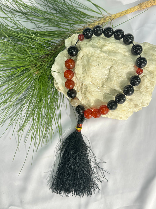 Red & Black  Aqeeq Stone Tasbih 14 mm Size /21 Beads