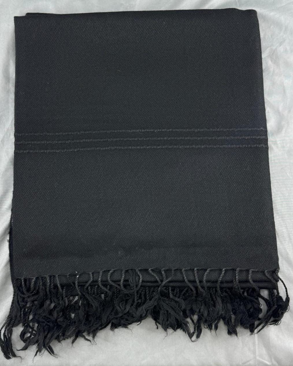 Swati Plain Jet  Black Handmade Wool Shawl