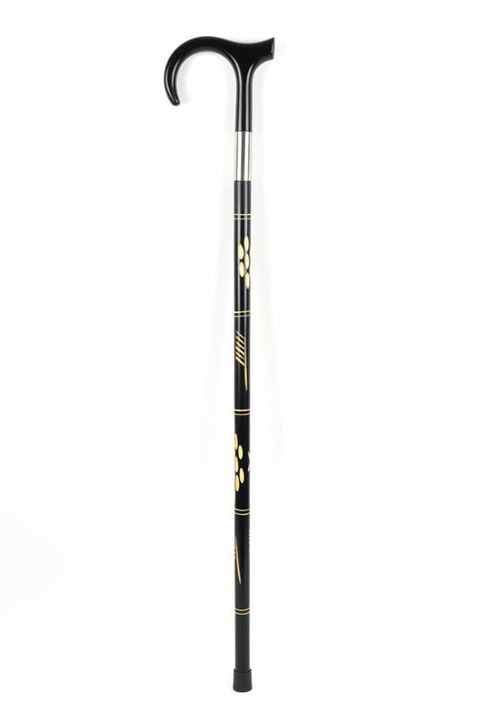 The Ebony Luxe Inlay Walking Cane Black color ( (چوبی نقوش دار شاہی عصا)