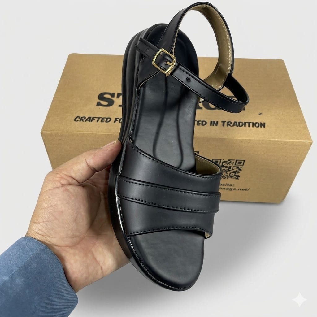 Stonage Exclusive,  Ladies  Hand made , Soft , Lightweight &  Flat, Leather Sandals,  Black Color