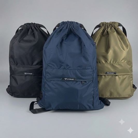 Pack of Three Drawstring Bags – , Waterproof, All-Purpose for Hajj Umrah College/Uni , Gym & Daily Use (  Blue + Olive Green + Black )