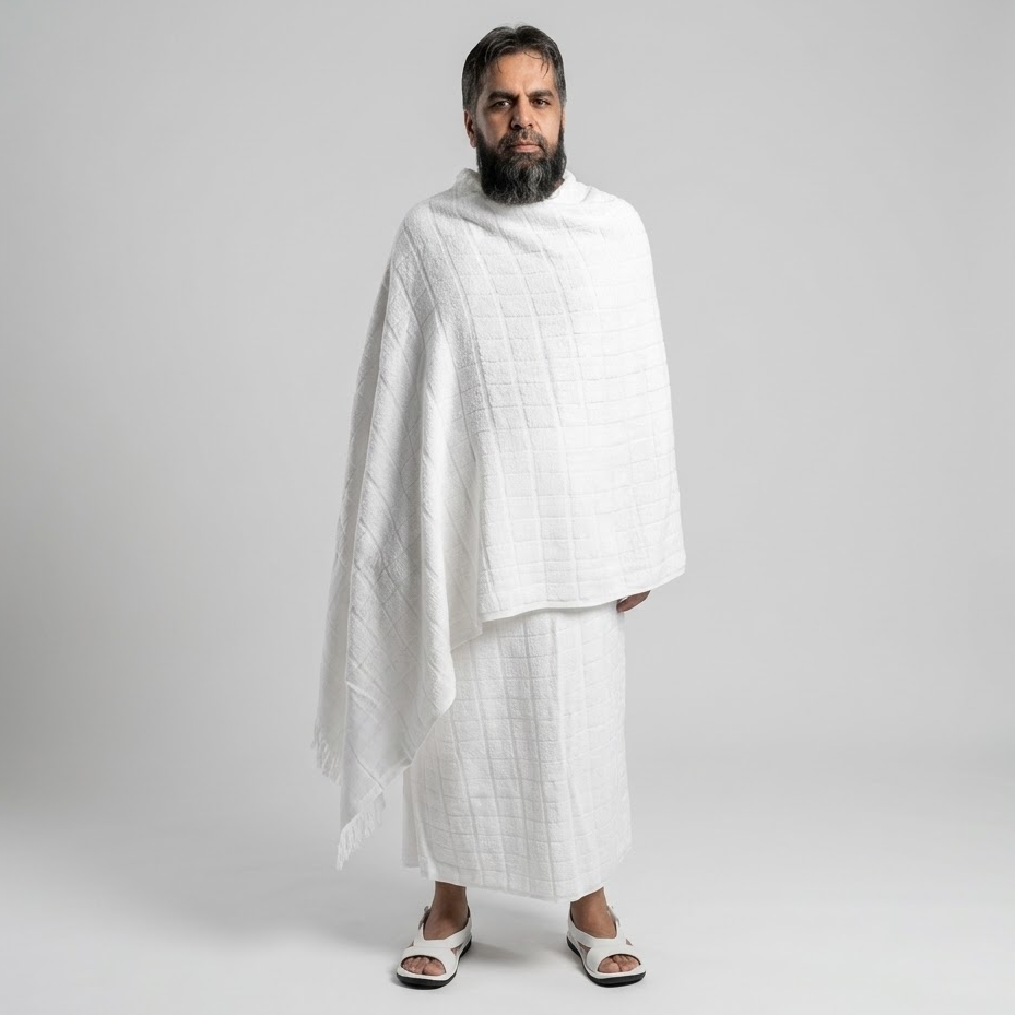 Pure Cotton Full Towel Ihram Set (2 Pieces) – Soft & Absorbent Single-Sided (