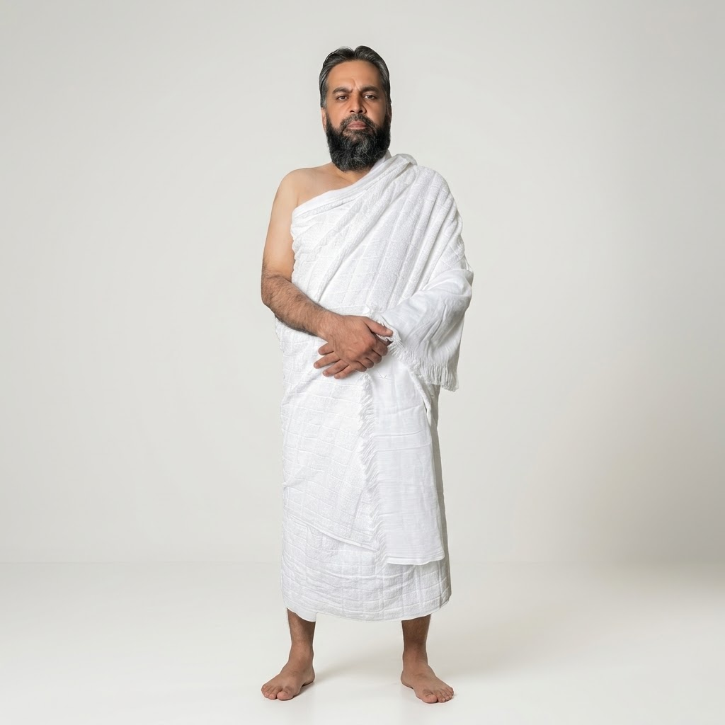 Pure Cotton Full Towel Ihram Set (2 Pieces) – Soft & Absorbent Single-Sided (