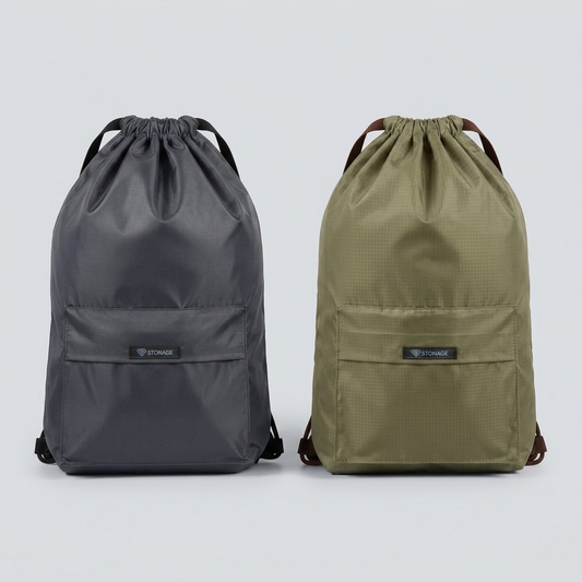 Pack of Two Drawstring Bags – , Waterproof, All-Purpose for Hajj Umrah College/Uni , Gym & Daily Use ( Olive Green + Grey))