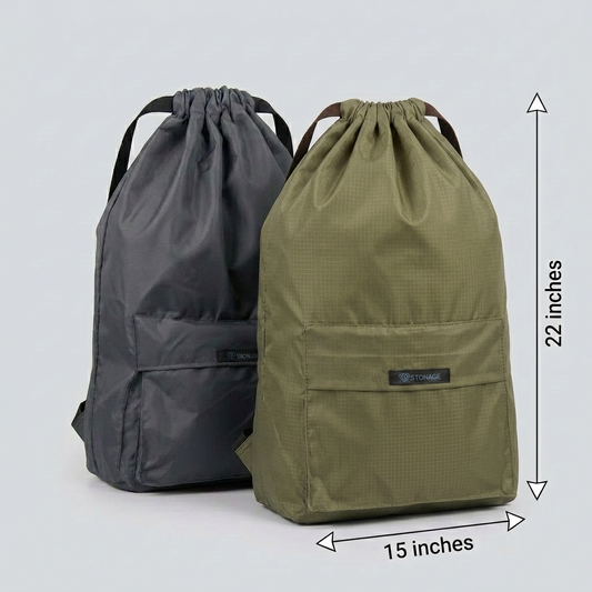 Pack of Two Drawstring Bags – , Waterproof, All-Purpose for Hajj Umrah College/Uni , Gym & Daily Use ( Olive Green + Grey))