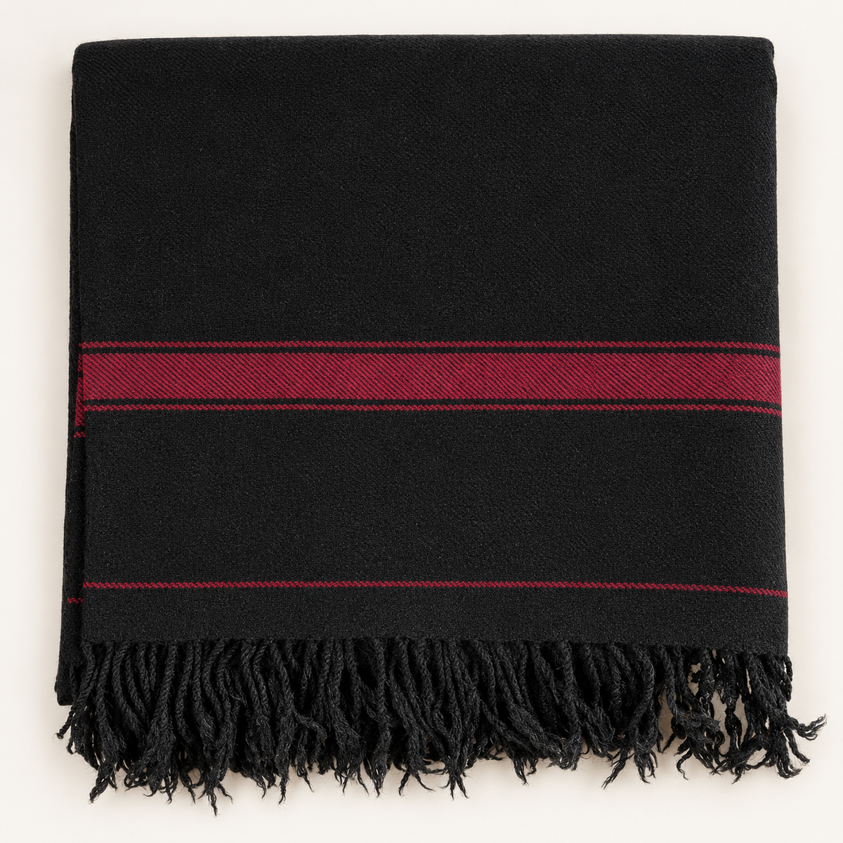 Stonage Swati Black Beauty — Handmade Pure Wool Shawl with Maroon Border