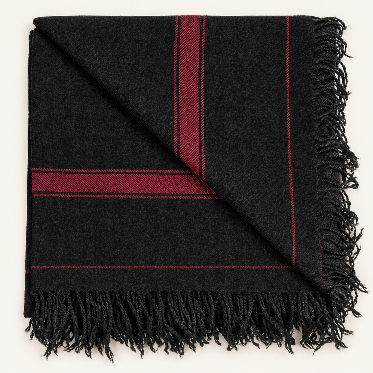 Stonage Swati Black Beauty — Handmade Pure Wool Shawl with Maroon Border