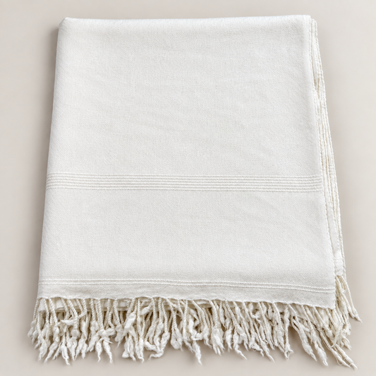 72 Count Premium  Swati  Wool Shawl Plain Off-White Color, Original, Handmade.