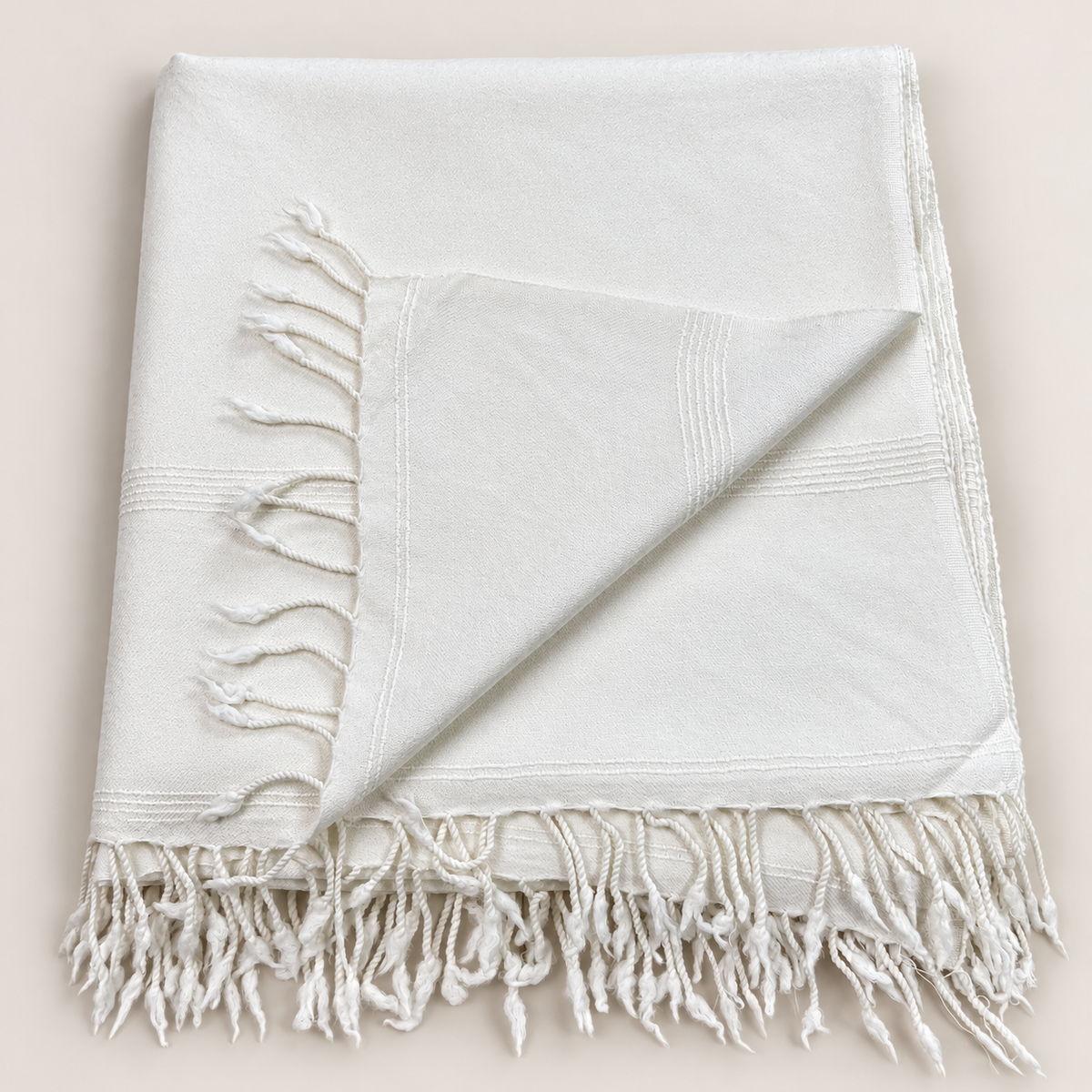 72 Count Premium  Swati  Wool Shawl Plain Off-White Color, Original, Handmade.